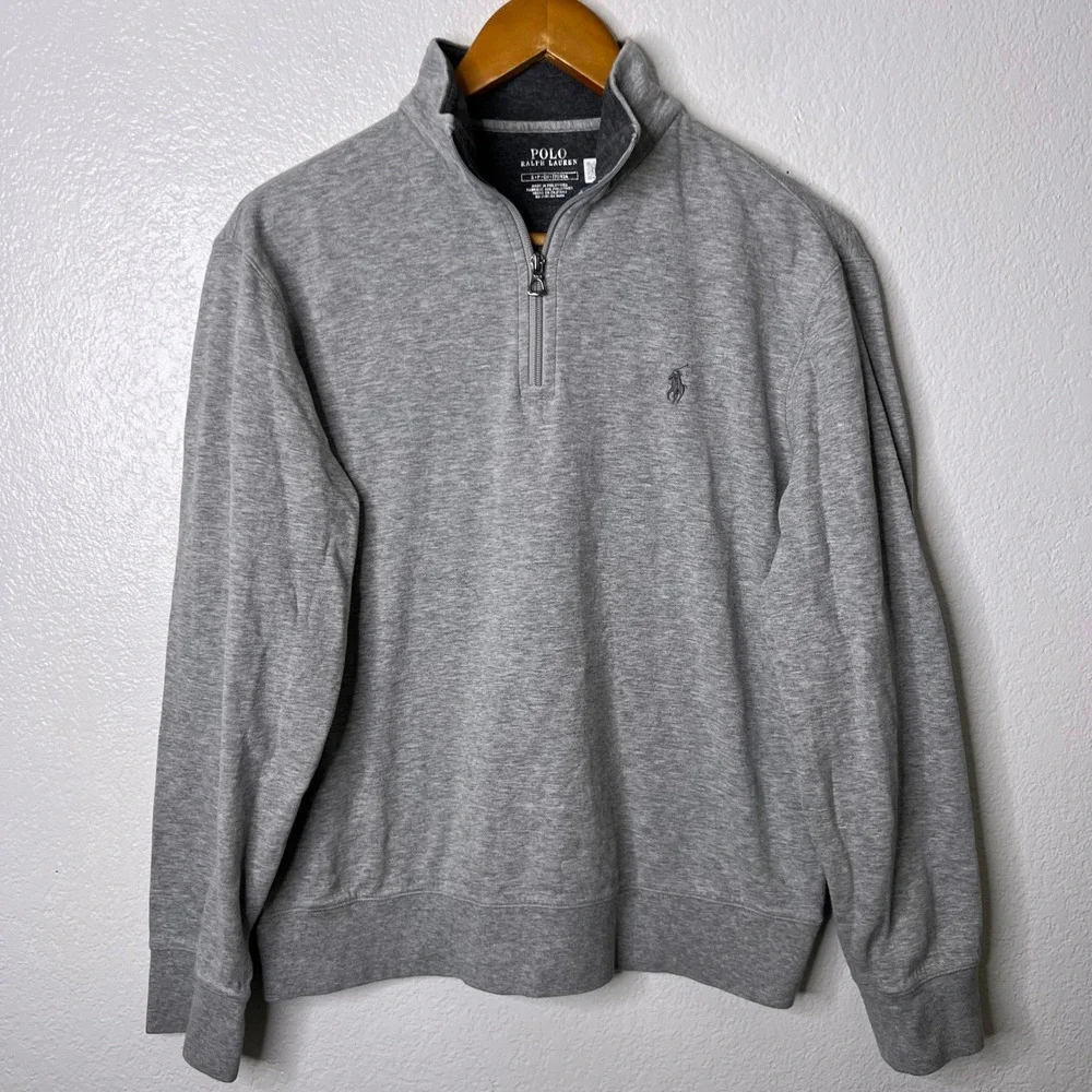 Polo Ralph Lauren Luxury‎ Jersey Quarter Zip Pullover Gray Mens Small Logo